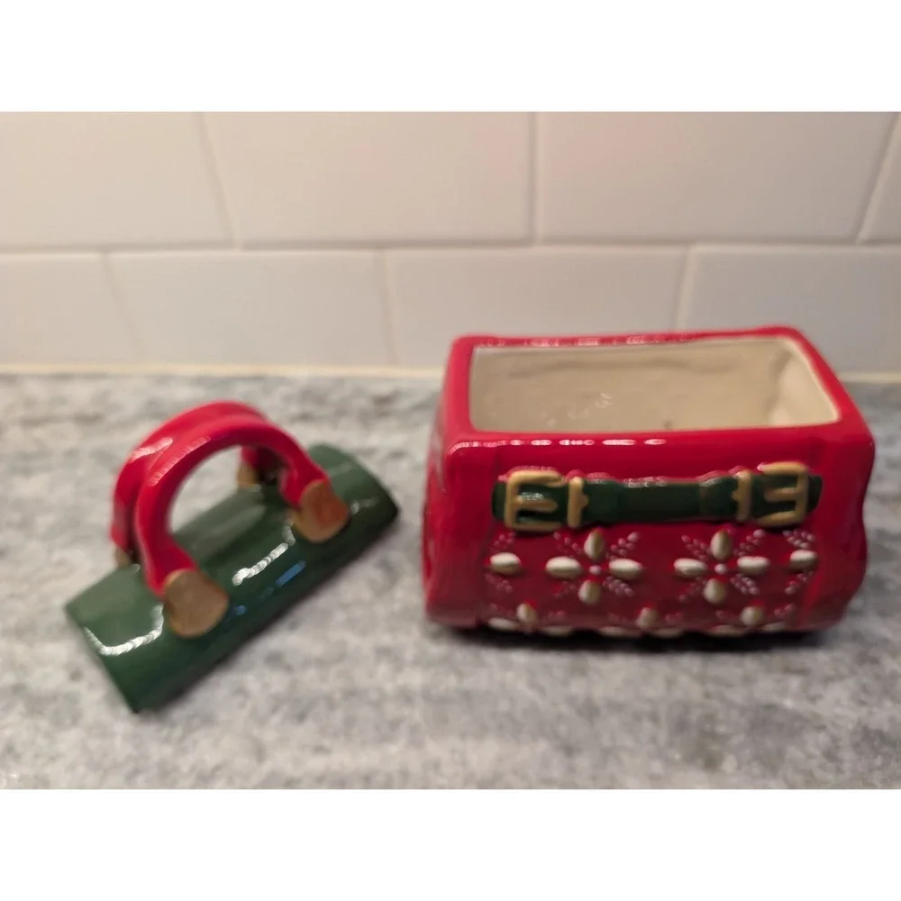 VTG Christmas/Holiday Purse Cookie Jar by David's Cookies Red Green &‎ Gold